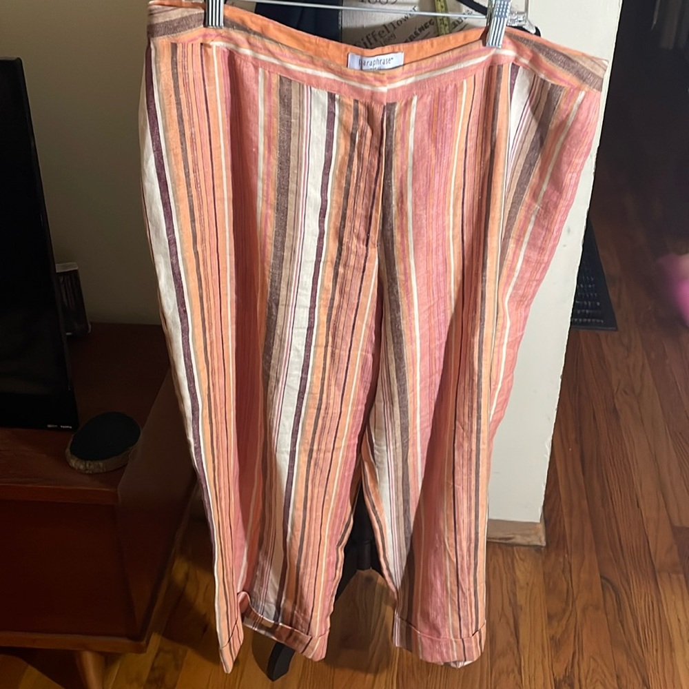 Paraphrase Linen Wide Leg Striped Pants